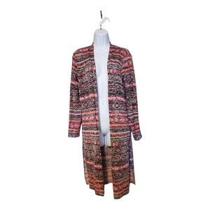 Pink Republic Full Length Open Cardigan Women's L Pink Purple Blue Boho SWestern